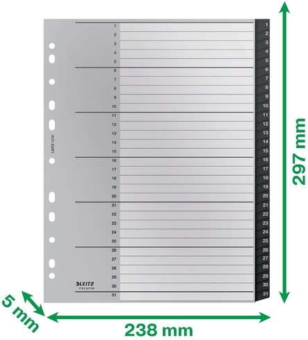 Tabblad Leitz Recycle A4 11-gaats  1-31 extra breed PP-5
