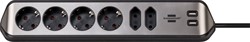 Stekkerdoos Brennenstuhl bureau Estilo 6vdig incl 2 USB 2m zw/zilver