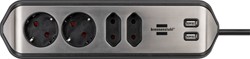 Stekkerdoos Brennenstuhl bureau Estilo 4vdig incl 2 USB 2m zwart/zi