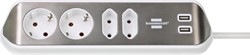 Stekkerdoos Brennenstuhl bureau Estilo 4vdig incl 2 USB 2m wit/zilver