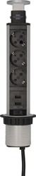 Stekkerdoos Brennenstuhl toren 3vdig incl 2 USB 2 meter zwart/zilver