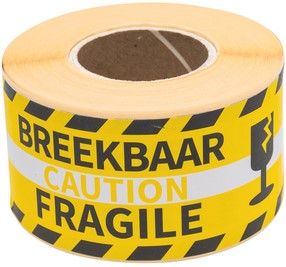 Waarschuwingsetiket Rillprint fragile 46x125mm geel 250 stuks