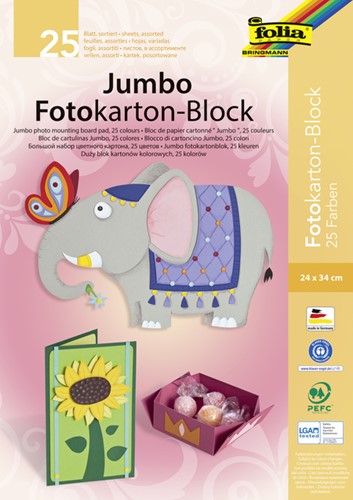 Fotokartonblok Folia 300gr 24x34cm 25vel jumbo assorti