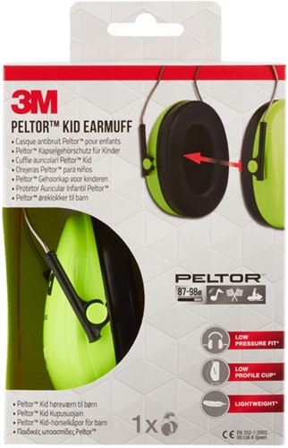 Oorkap 3M Peltor voor kinderen  H510AK (87-98 dB) neongroen