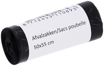 Afvalzak Cleaninq 50x55cm HDPE T15 25L zwart rol à 50 stuks