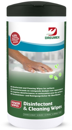 Desinfectiedoekjes Dreumex Disinfectant & Cleaning bus 80 stuks wit