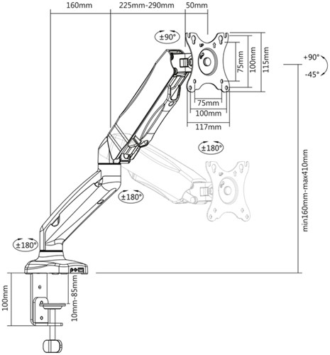 Monitorarm ACT office met gasveer 1 scherm-5