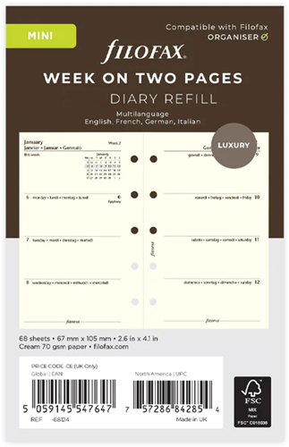 Filofax agendavulling mini week 2 pagina cotton cream 2027