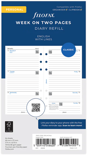 Filofax agendavulling personal week 2027 eng