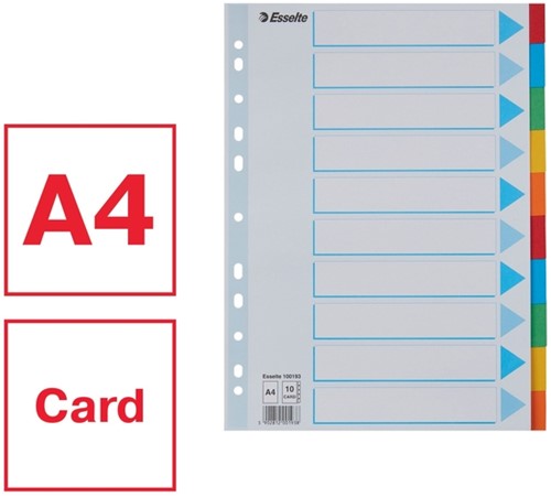Tabbladen Esselte Standaard A4 10-delig karton 11-rings met voorblad assorti-1