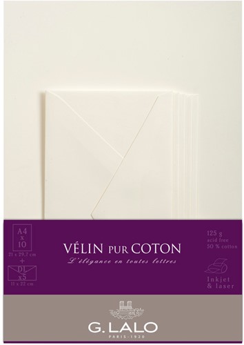 A4 10 VEL + 5 ENVELOP VELIN PUR COTON CREME