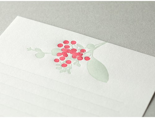 Midori Letter Set Letterpress Bouquet Red-2