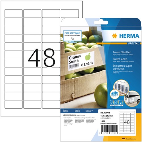 Etiket HERMA Power 10902 45.7x21.2mm wit 1200 stuks