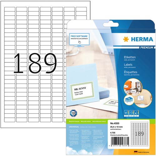Etiket HERMA 4333 25.4x10mm A4 4725 stuks