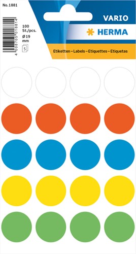 Etiket HERMA 1881 rond 19mm assorti 100 stuks