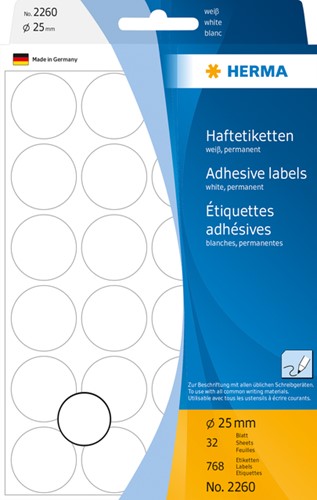 Etiket HERMA 2260 rond 25mm wit 768 stuks