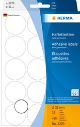 Etiket HERMA 2270 rond 32mm wit 480 stuks