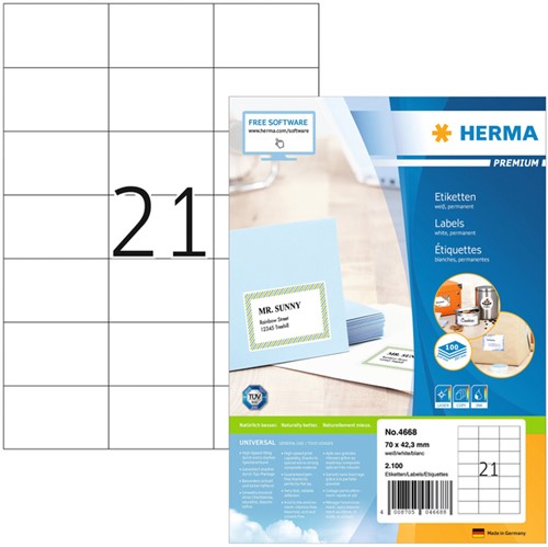 Etiket HERMA 4668 70x42.3mm premium wit 2100 stuks
