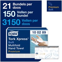 Handdoek Tork H2 Xpress Premium multifold 2-laags 212x255mm 21x150 vel wit 100289-3