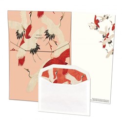 Briefpapier met enveloppen Woman haori with Red and White Cranes, Collection Rijksmuseum Amsterdam