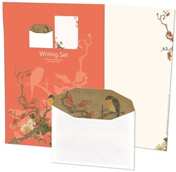 Briefpapier met enveloppen: Album of birds and flowers (rood), Hu Feitao, Chester Beatty